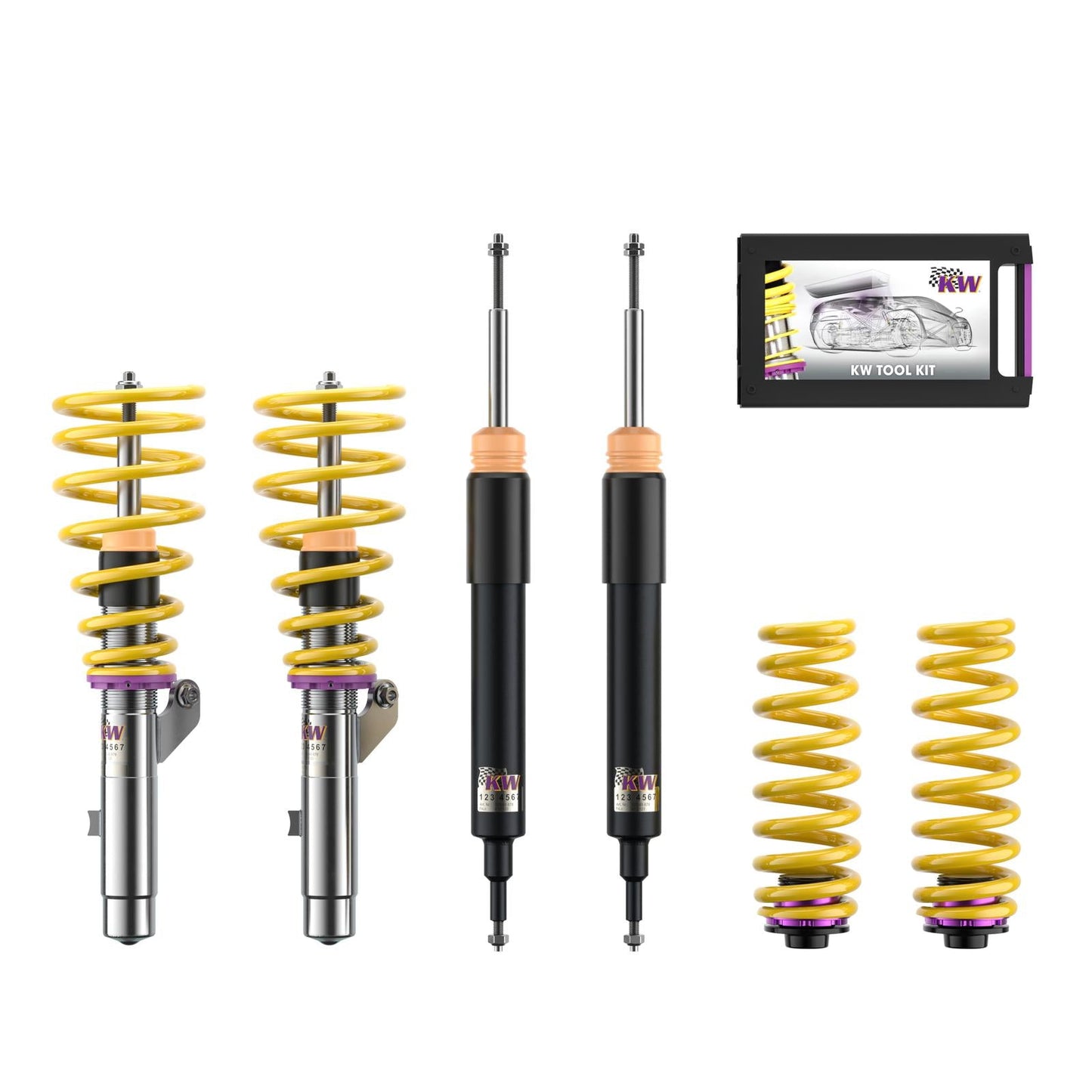 18020032 | KW Coilover | KW Coilover suspension V2 comfort | Car type: BMW 3 (E90) 390L, 390X, 3L, M3, M3 GTS, M390 02/2004-02/2012 320 d - 125kW - 1995ccm - 4 cyl. - Rear-Wheel Drive  Only Models Year: 04/2005-01/2012 Axle Load FA/RA (kg): -1090/-1135