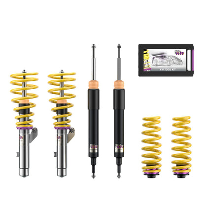 18020032 | KW Coilover | KW Coilover suspension V2 comfort | Car type: BMW 3 (E90) 390L, 390X, 3L, M3, M3 GTS, M390 02/2004-02/2012 320 d - 125kW - 1995ccm - 4 cyl. - Rear-Wheel Drive  Only Models Year: 04/2005-01/2012 Axle Load FA/RA (kg): -1090/-1135
