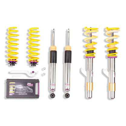 3522000F | KW Coilover suspension V3 inox | Car type: BMW 2 Coupe (F22, F87) 1C, M3 10/2012-06/2021 220 d - 140kW - 1995ccm - 4 cyl. - Rear-Wheel Drive  Only Models Year: 02/2014- Axle Load FA/RA (kg): 921-1090/-1230
